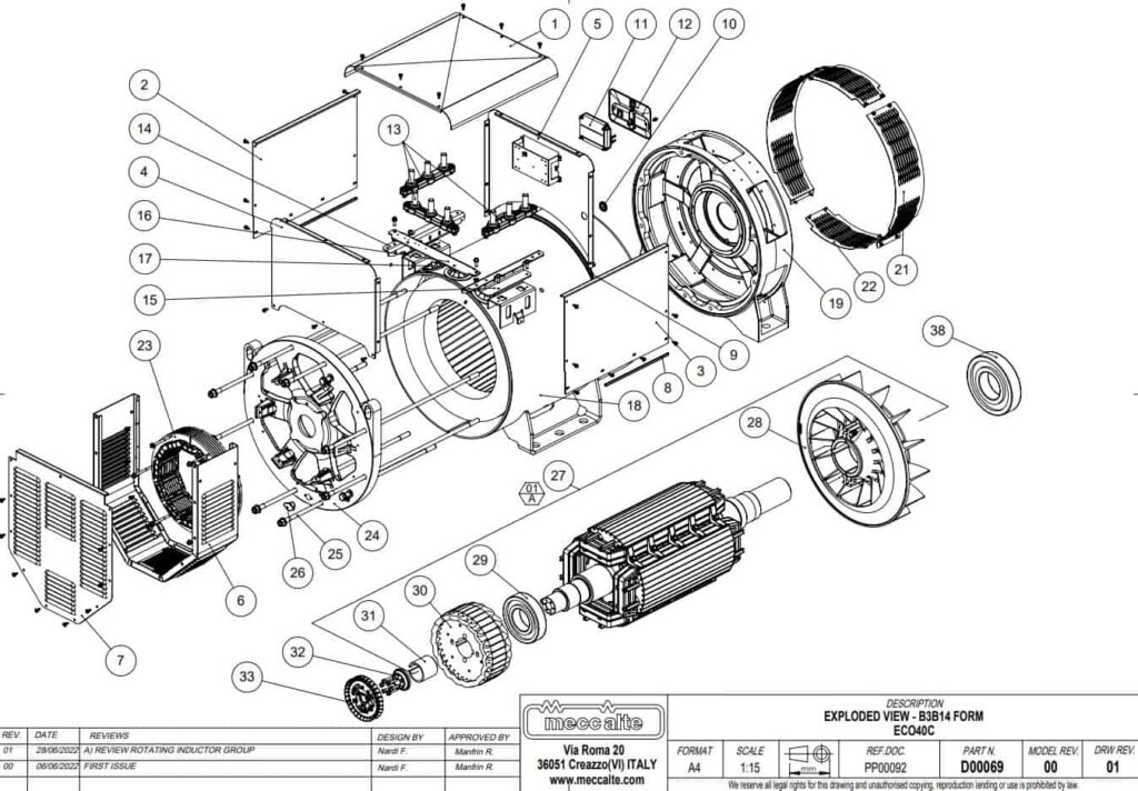 Phụ tùng củ phát điện ECO40 4 cực 3 pha Phụ tùng ECO40 2