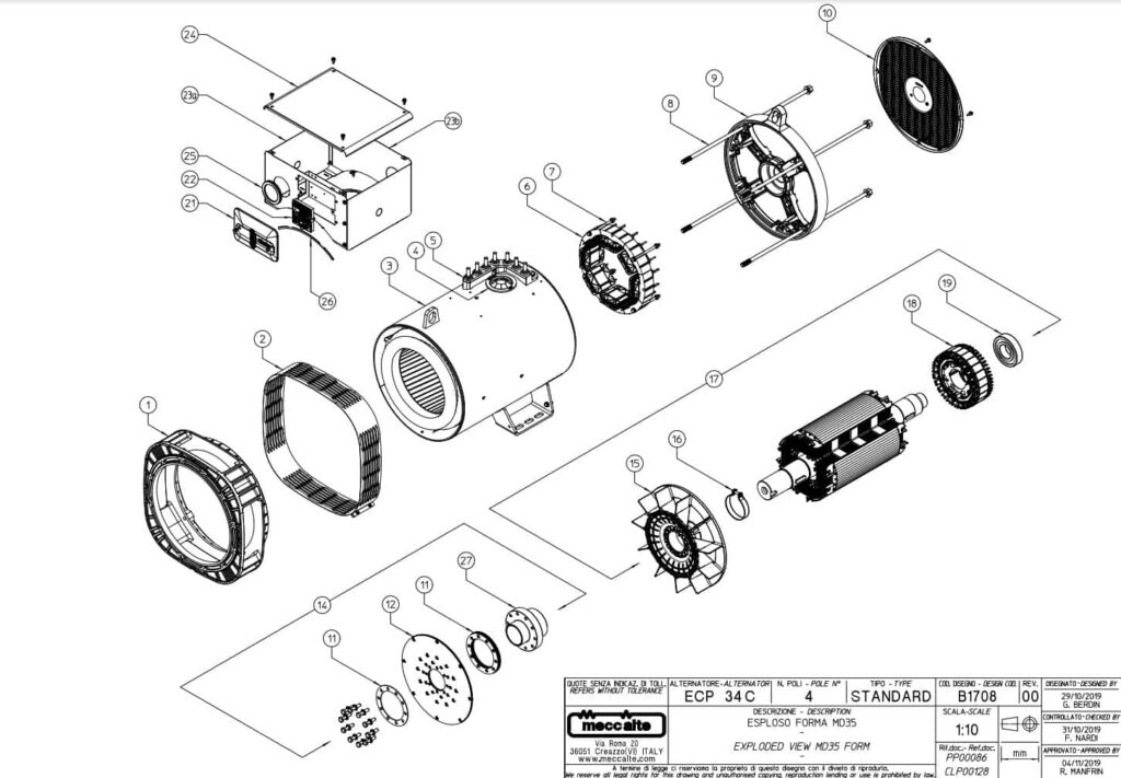 Phụ tùng củ phát điện ECP34 4 cực 3 pha, 4 cực 1 pha, 2 cực 3 pha Phụ tùng ECP34 2