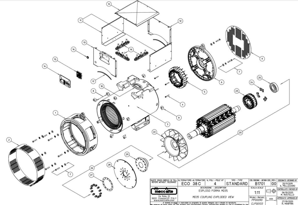 Phụ tùng củ phát điện ECO38 4 cực 3 pha Phụ tùng ECO38 2